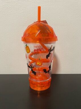 Halloween Light Up Flashing Cup 7 Inch NEW w/ Swirly Straw Walgreens Kids Party
